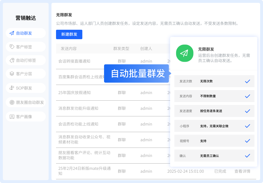 全自动智能群发,解放双手零失误